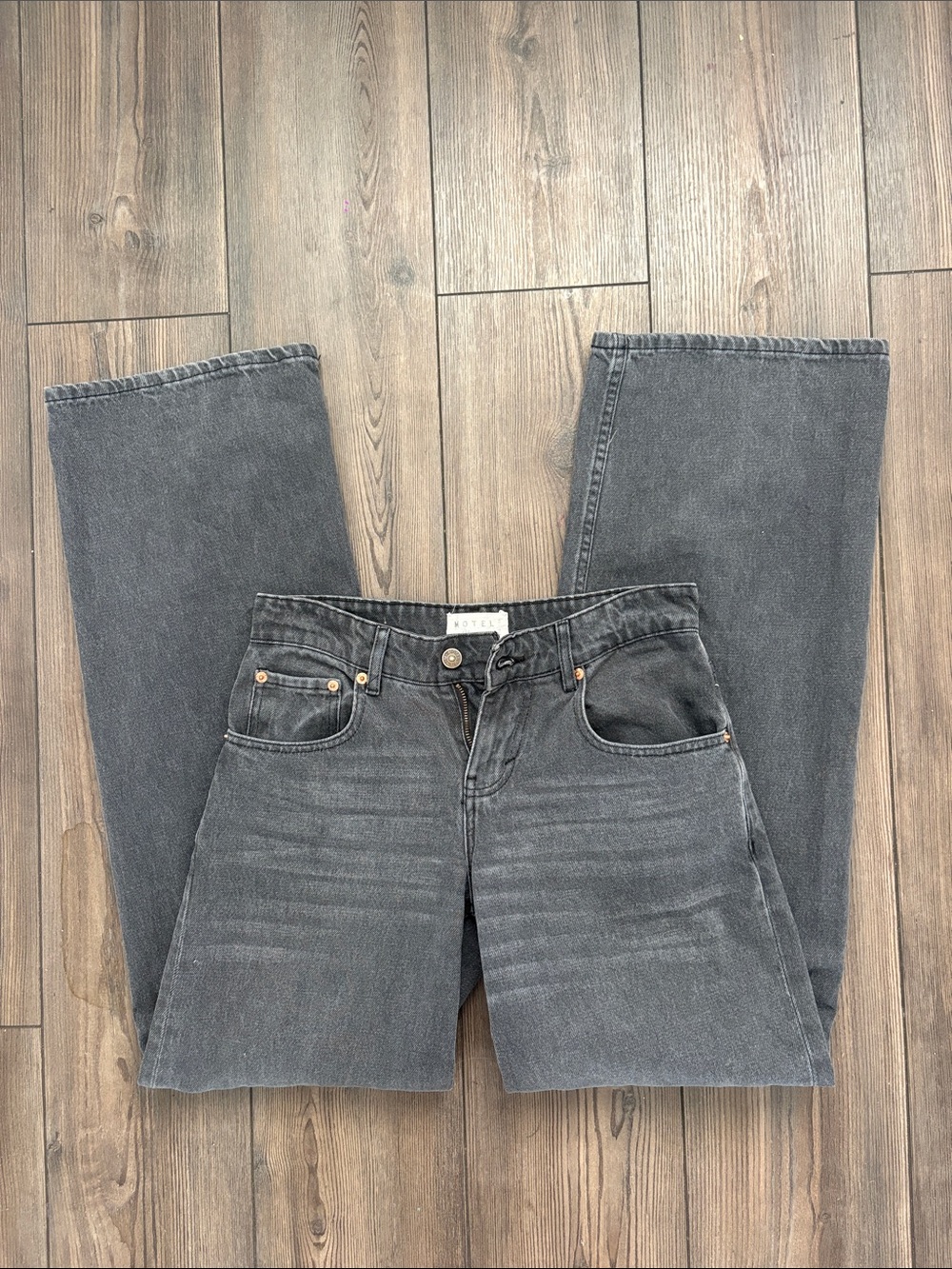 Motel rocks Women’s low-Rise Straight Leg Jeans in Washed Black